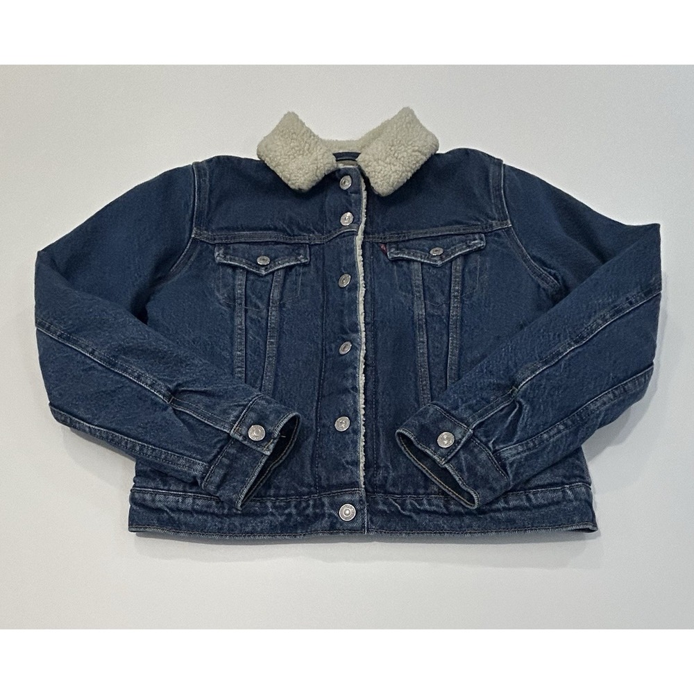 levi's sherpa lined jean jacket denim trucker snap button up adult size XS